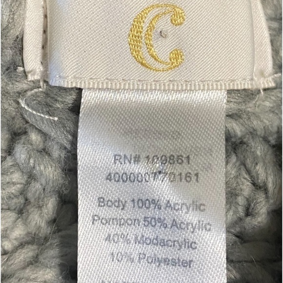 Cable Knit Fisherman Gray Beanie Hat With Fuzzy Pom Pom Classic Preppy Cozy Soft - Picture 6 of 8